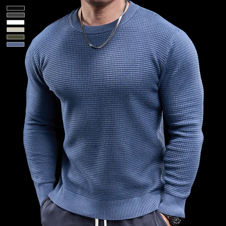 霸道肌肉秋冬季新款男士运动健身跑步训练服圆领长袖打底针织衫男