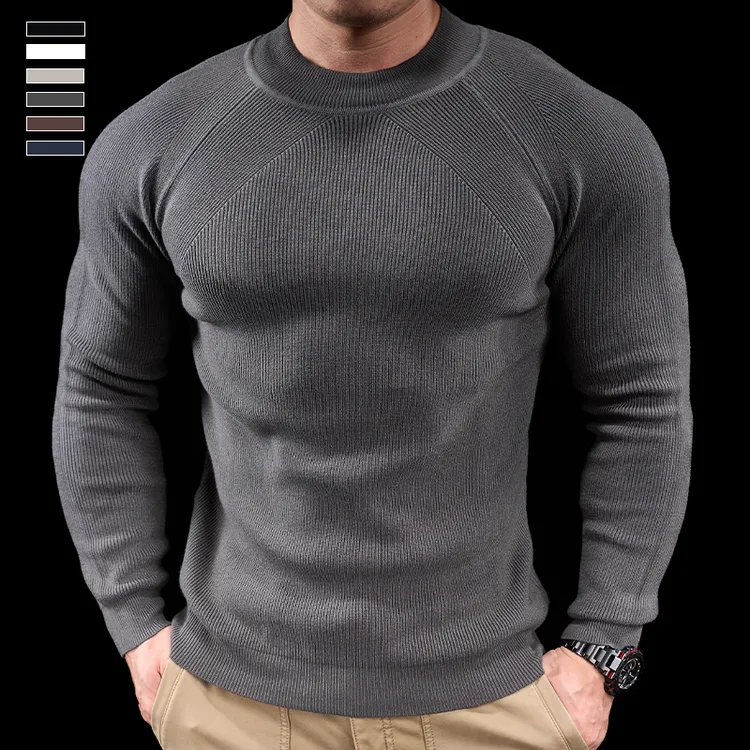 霸道肌肉新款男士运动健身房上衣跑步训练秋冬中领长袖T恤打底衫