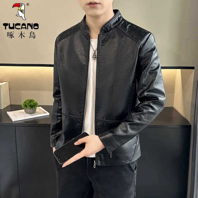 啄木鸟品牌正品高档新款男士休闲皮衣秋冬款潮流皮夹克外套男爆款