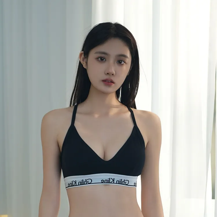 纯色时尚logo款美背三角杯内衣聚拢带胸垫文胸女士背心WS1325