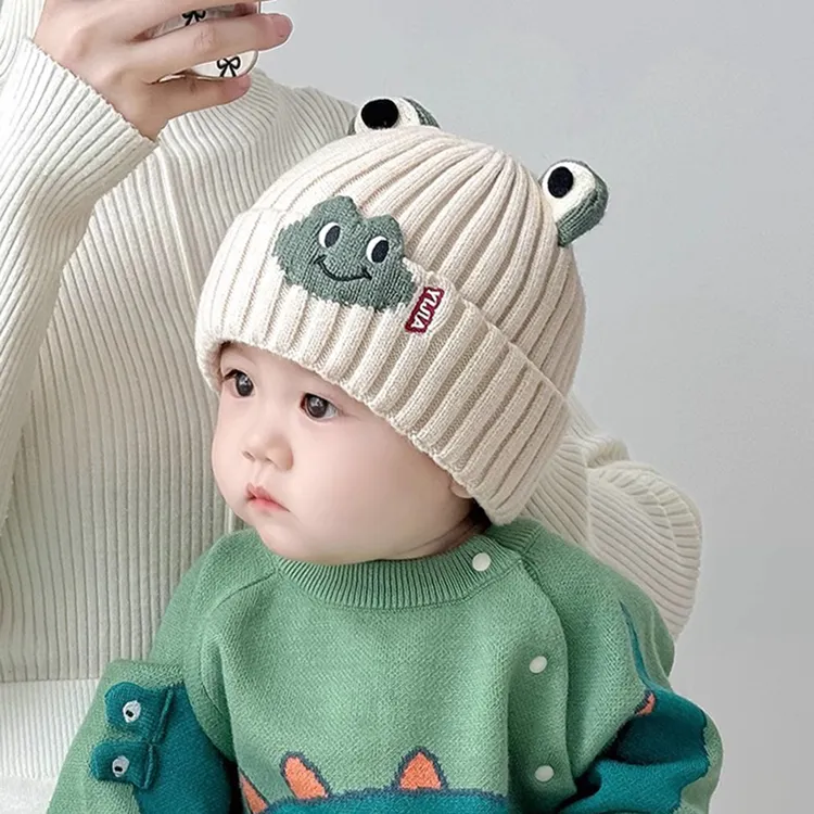 婴幼儿毛线帽秋冬季韩版可爱青蛙男女宝宝韩版针织套头护耳保暖厚