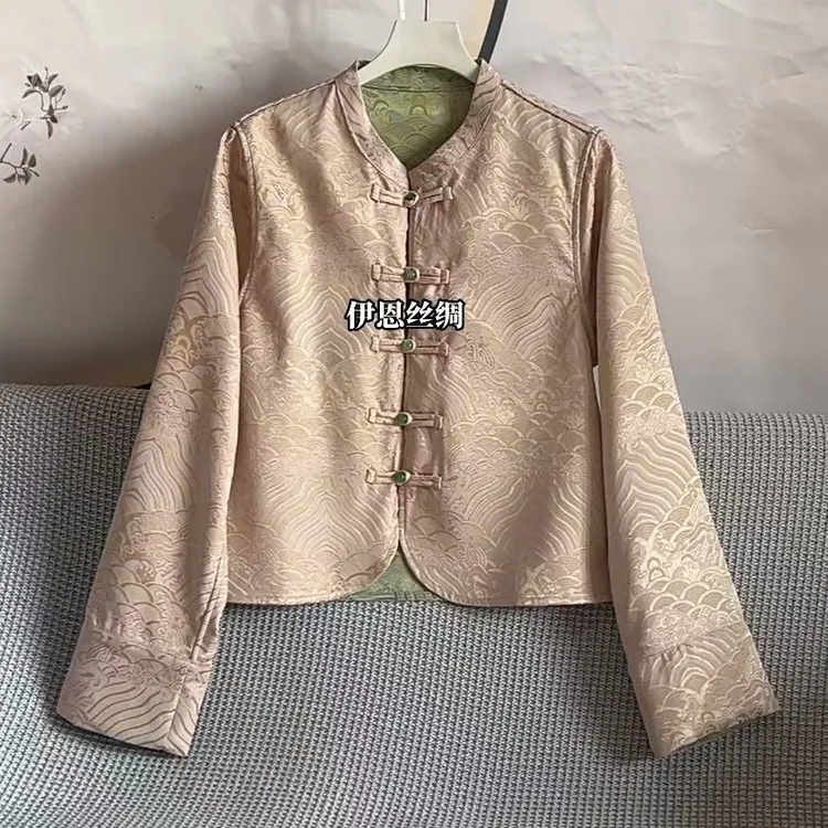 新中式双面可穿外套女秋季气质百搭上衣复古提花短款