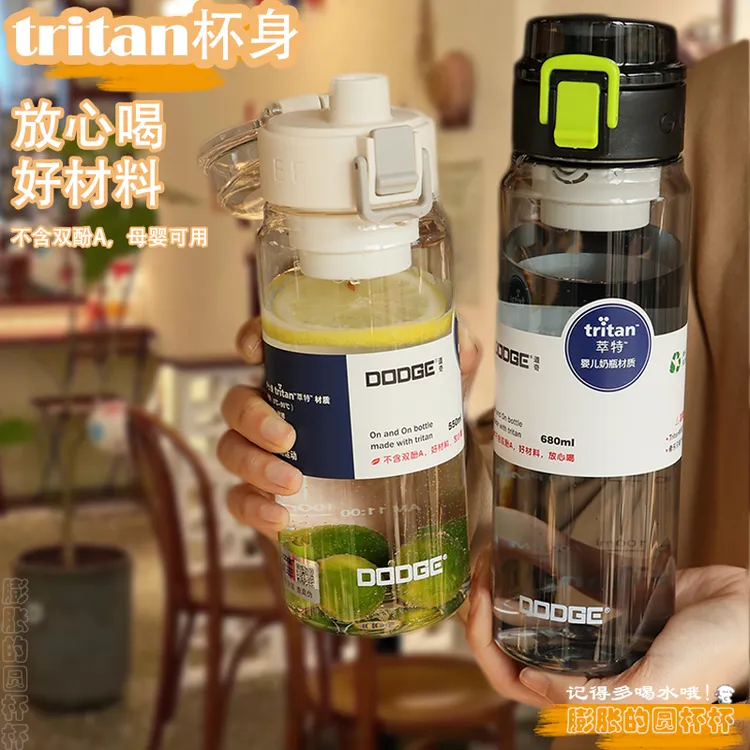 道奇tritan水杯女学生简约防摔随手杯户外直饮防漏耐摔2024新款