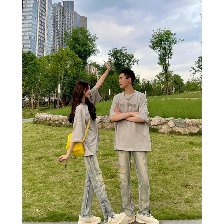 2025新款夏季破洞情侣男美式潮牌女高颜值百搭裤子网红高端牛仔裤