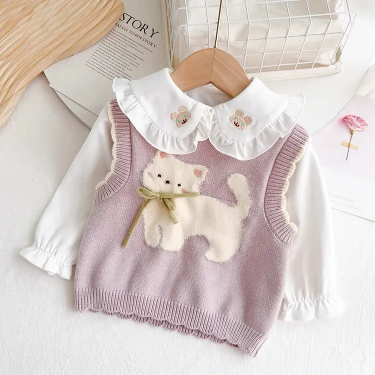 女童针织马甲春款宝宝儿童毛衣小背心外穿毛线坎肩内搭马夹洋气新