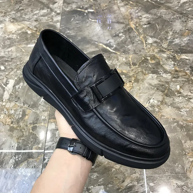 豆豆鞋男2025新款一脚蹬懒人黑色冬季爆款牛皮休闲鞋韩版皮鞋男鞋
