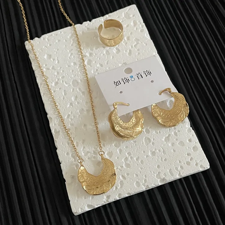 钛钢项链 如饰 新款欧美风褶皱三件套时尚简约复古ins气质