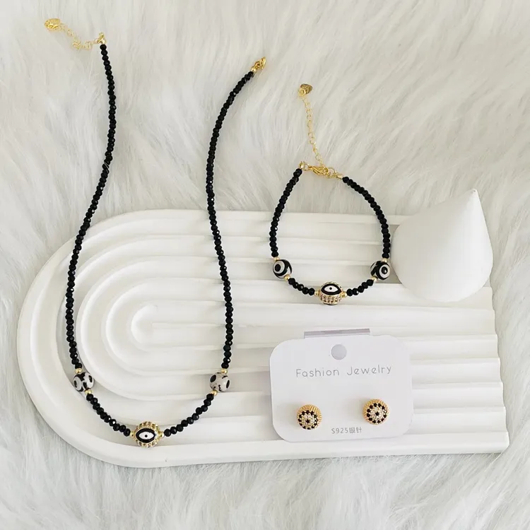 钛钢仿水晶项链 如饰 黑晶眼睛款三件套