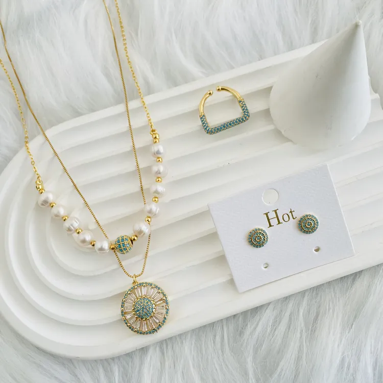 钛钢仿珍珠项链 如饰 新款双层叠戴链三件套时尚百搭气质高雅