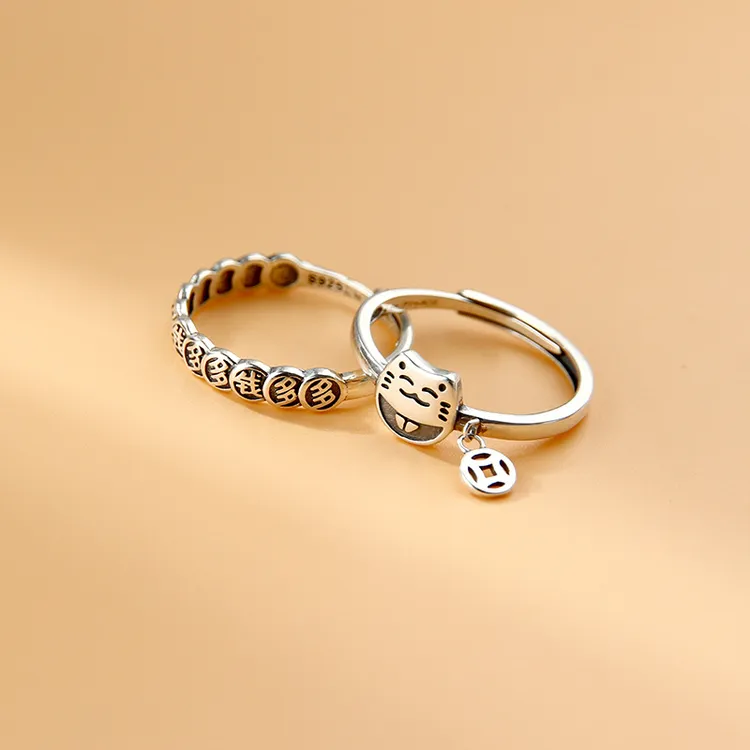 熙末元宝招财猫可调节戒指创意钱多多指环小众设计感铜钱国风ins