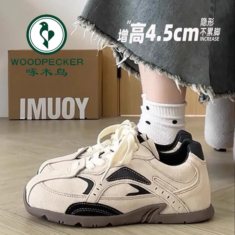啄木鸟复古德训鞋女2025秋新款平底百搭时尚休闲小白鞋透气阿甘鞋