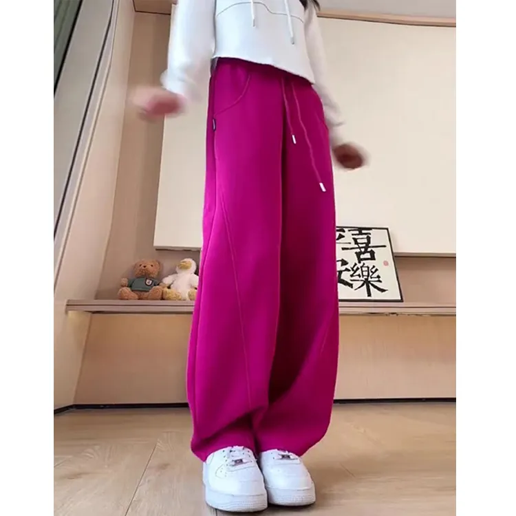 时尚高腰玫红色休闲女2024年秋季显瘦裤子女款2025裤子网红款