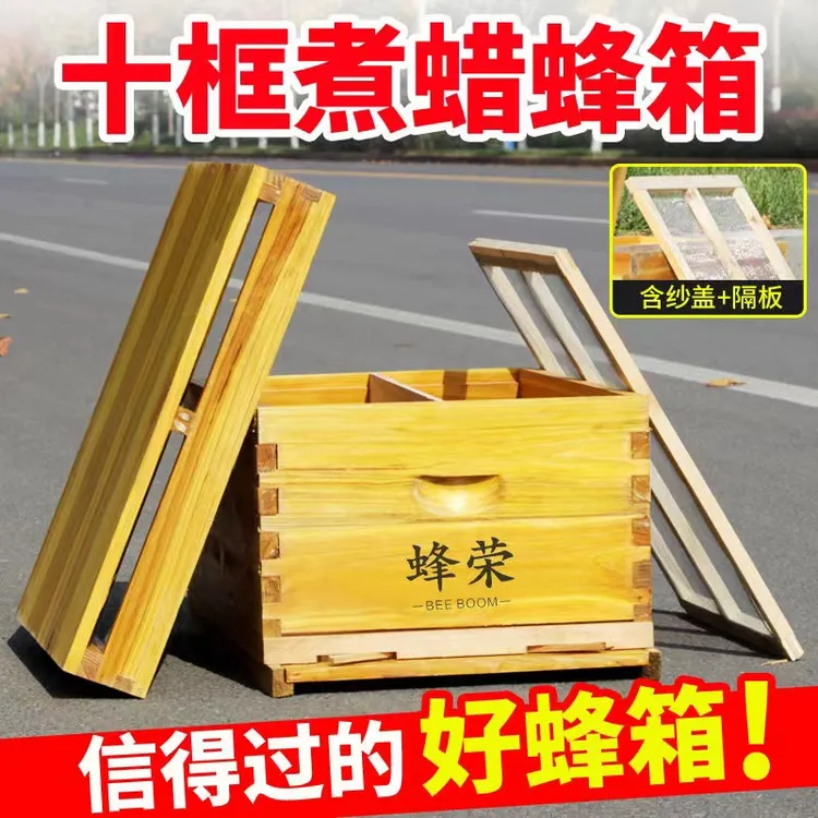 蜂荣标准十框杉木煮蜡中蜂蜂箱意蜂蜂箱养蜂工具厂家直销51*41*26