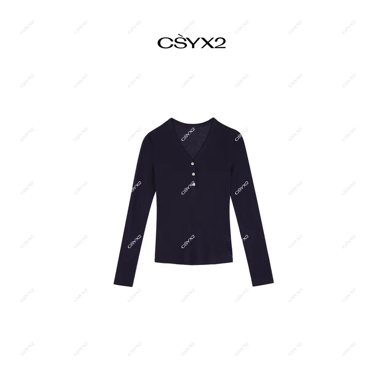 CsyX2-2025S/S早秋新款机场莱赛尔羊毛单排扣V领长袖S11122