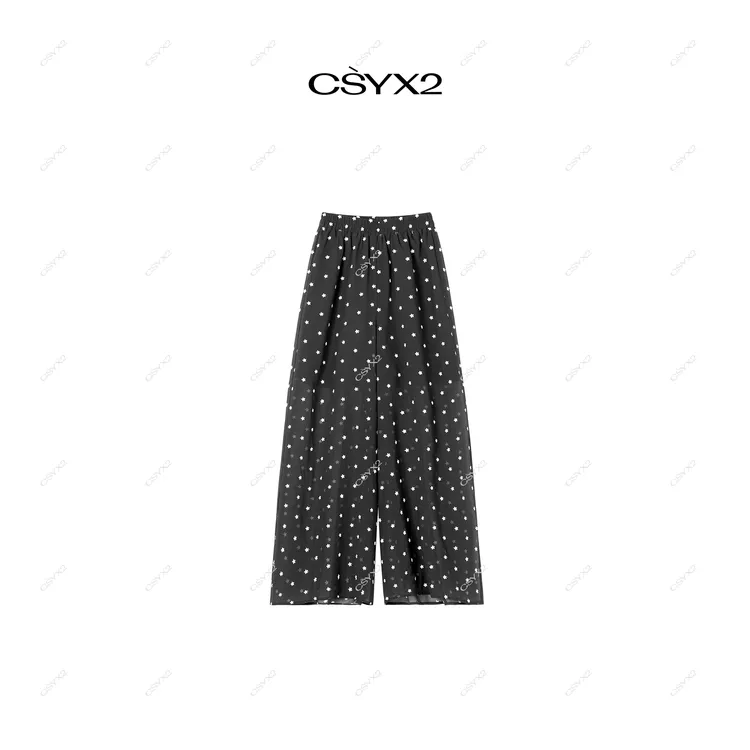 CsyX2-2025S/S早秋新款时尚垂感宽松小印花雏菊休闲直筒裤K20722