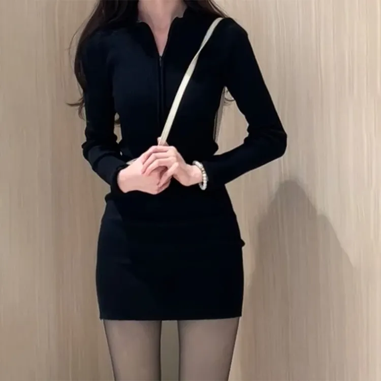 黑色性感包臀裙长袖性感裙子女秋冬爆款2025新款小黑裙气质连衣裙