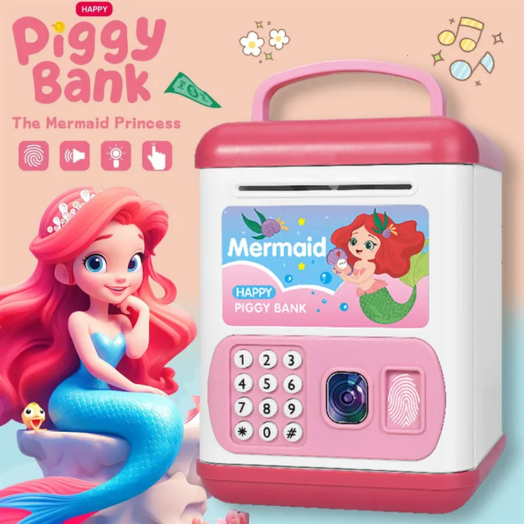 多功能美人鱼公主自动卷钞可存可取2024密码新年礼物女孩存钱罐