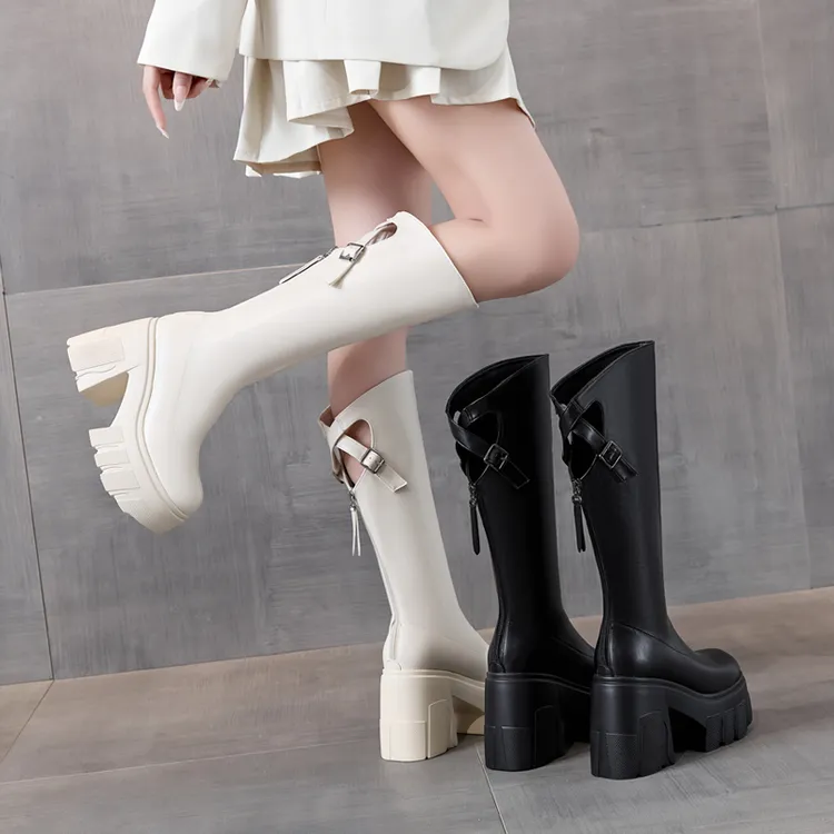 【小辣椒公主12CM增高跟】真皮长靴女冬小个子不过膝高筒骑士靴显瘦