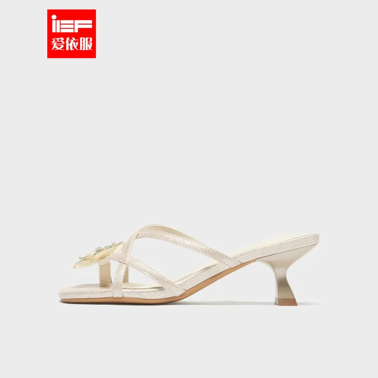 IEF/爱依服2025夏季新款百搭时尚仙女细跟女方头细跟钻石花拖鞋