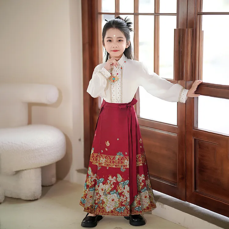 槿木缘【蝶恋花】女童马面裙织锦款中国风儿童汉服冬季唐装古风套装