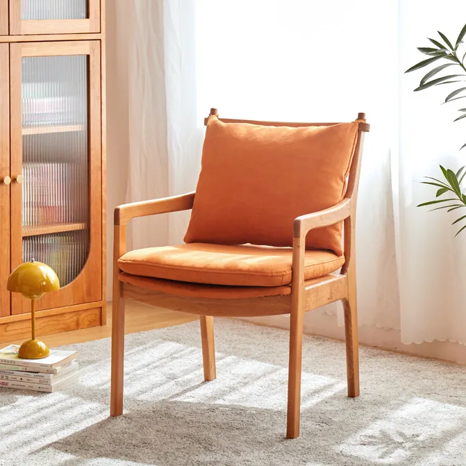 实木扶手椅北欧阳台餐厅樱桃木日式书房学习椅原木软靠书桌电脑椅