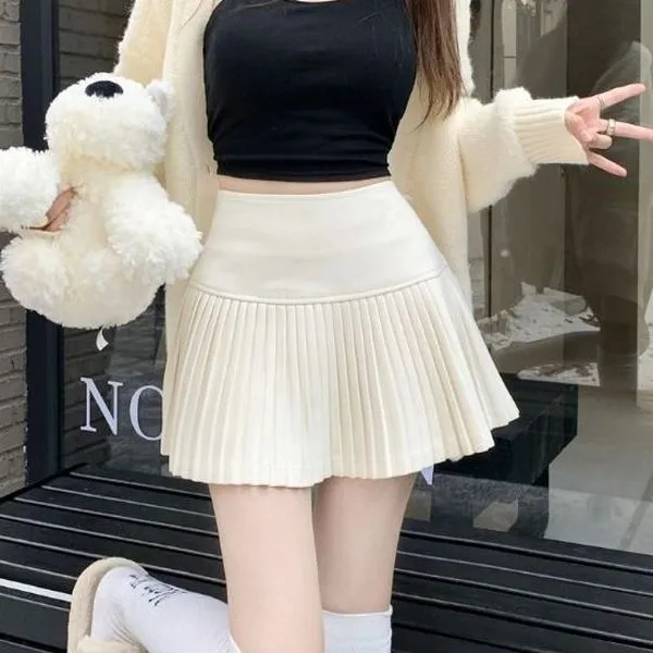 灰色毛呢半身裙女秋冬防走光短裙辣妹高腰百褶裙百搭半裙a字裙子