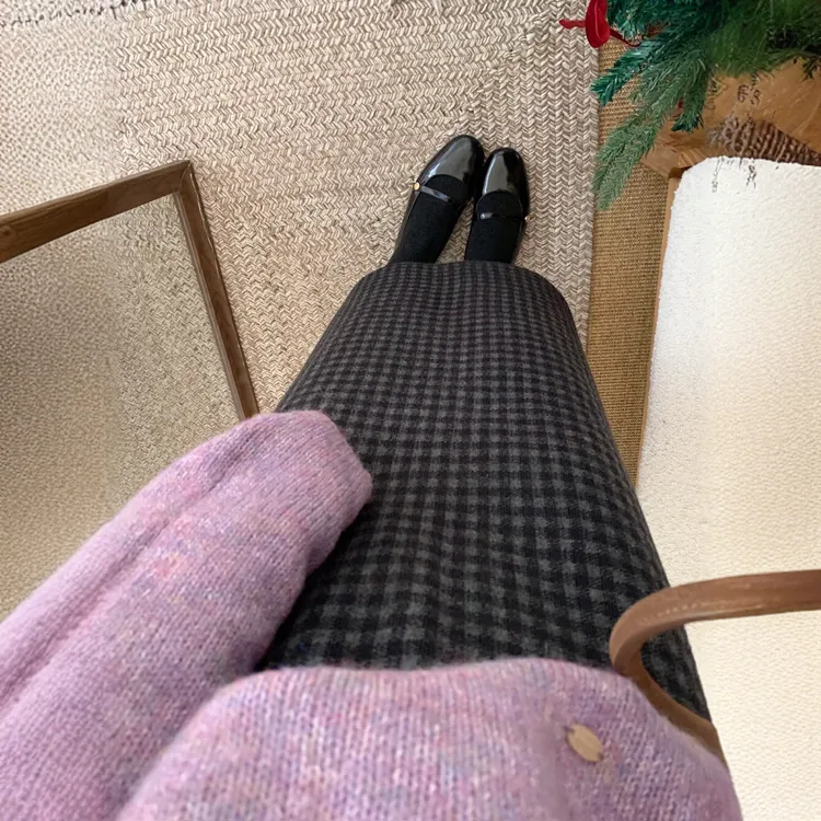 爆款格纹系列！韩系格子毛呢半身裙女秋冬高腰显瘦气质中长款裙子