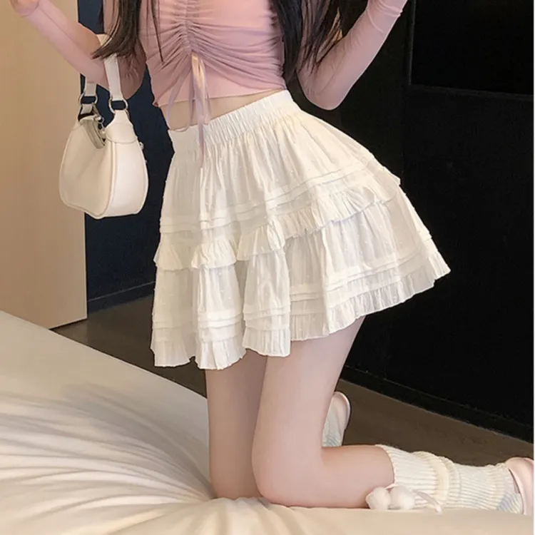 甜美法式蛋糕裙女春季2025新款高腰显瘦设计感白色A字短裙半身裙