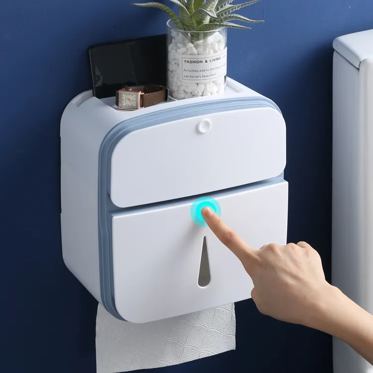 壁挂式卫生间厕纸盒免打孔防水轻奢纸巾盒多功能厨房卷纸抽纸盒子