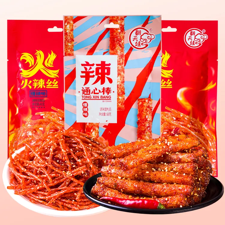 翻天娃通心棒火辣丝辣条组合爆辣香辣棒8090儿时网红追剧休闲零食
