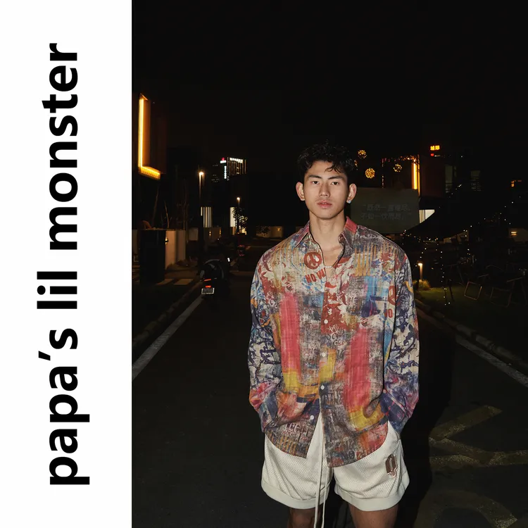  lil monster美式宽松长袖衬衫男复古做旧街头风小众ins衬衣痞帅