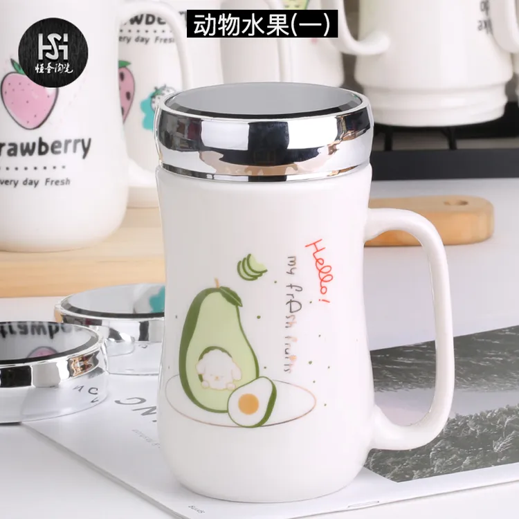 创意带盖大容量陶瓷杯可爱耐高温马克杯个性镜面杯简约喝水杯茶杯