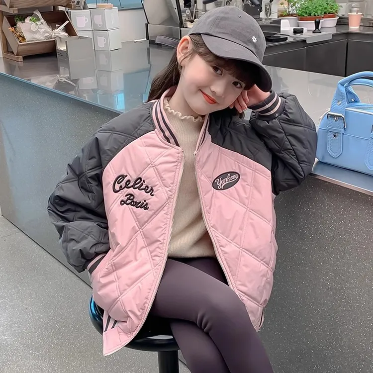 女童外套夹棉秋冬款2025新款女大童冬装上衣潮冬季儿童棒球服加厚