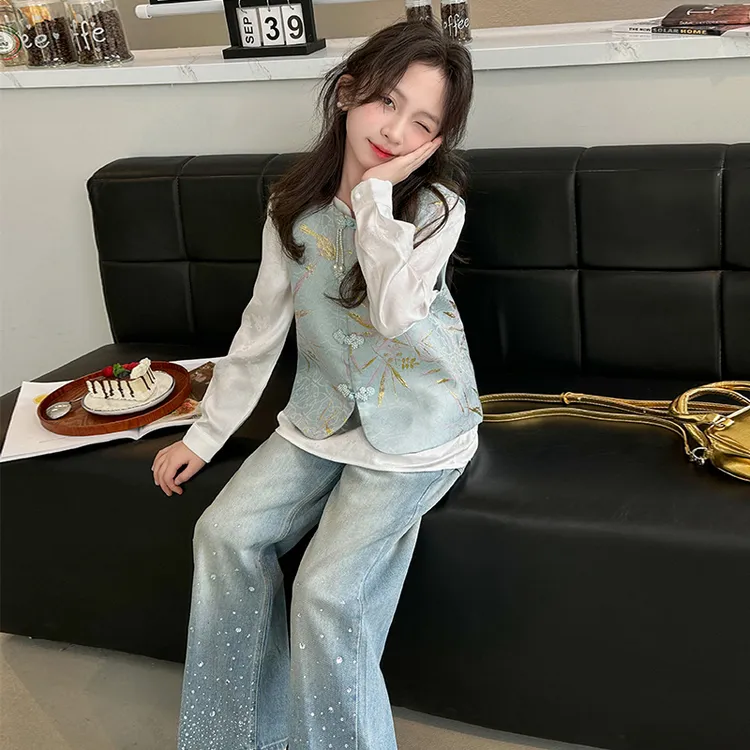 女童新中式套装春秋2024新款儿童国风马甲女孩洋气衣服女大童春装