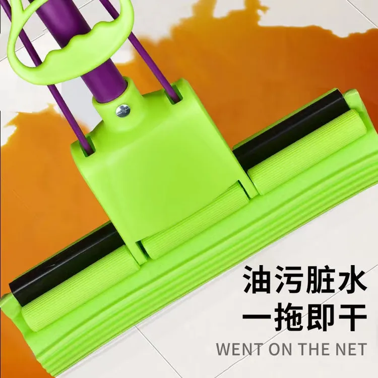 可伸缩滚轮式免手洗胶棉拖把家用海绵吸水懒人拖布地板清洁拖把