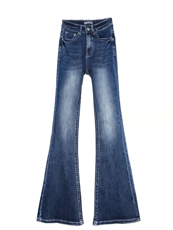 9803秋款柔软面料垂感大喇叭裤后袋盖提臀显瘦修身微喇叭牛仔女裤