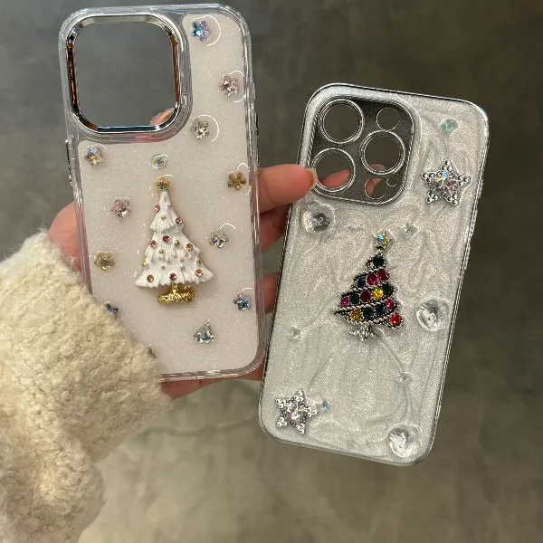 闪钻滴胶立体圣诞树适用于苹果16promax手机壳iphone15/14全包13