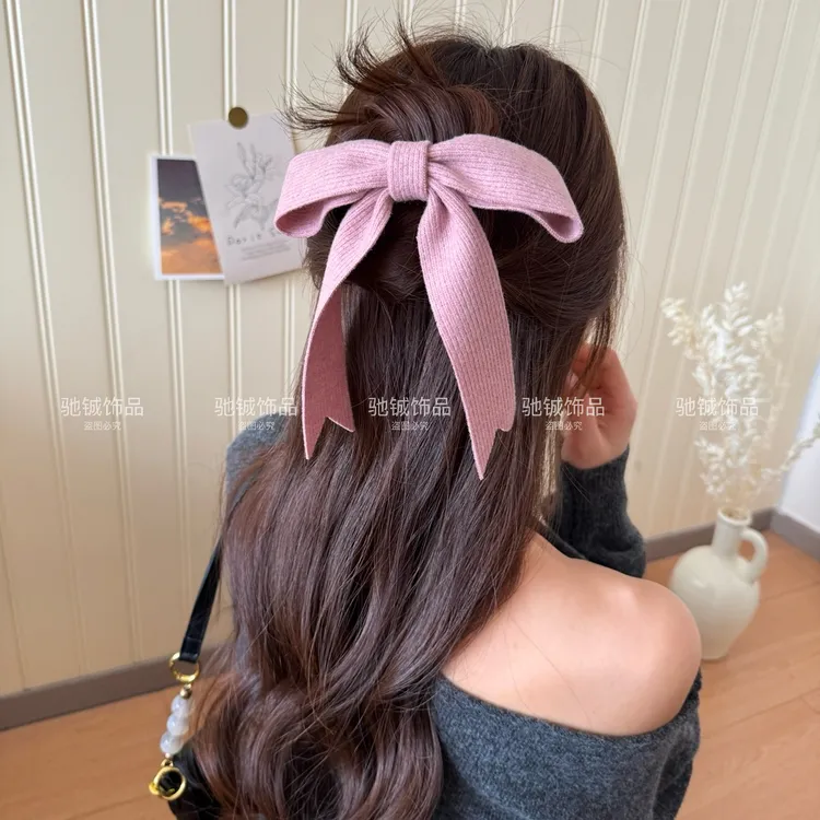 敲韩系~螺纹燕尾飘带蝴蝶结发夹超大号简约韩系鸭嘴夹气质大抓夹