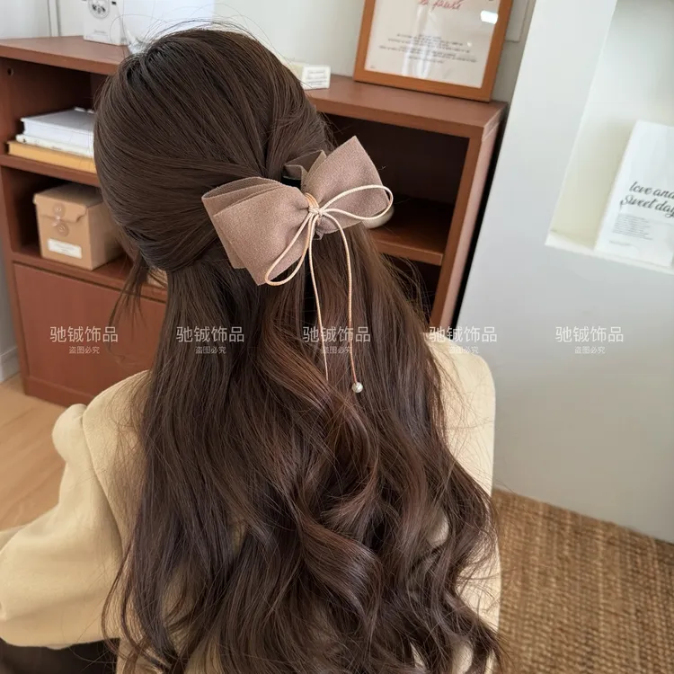 冬日毛呢～流苏蝴蝶结马尾夹韩系高级感后脑勺发夹温柔半披发发饰