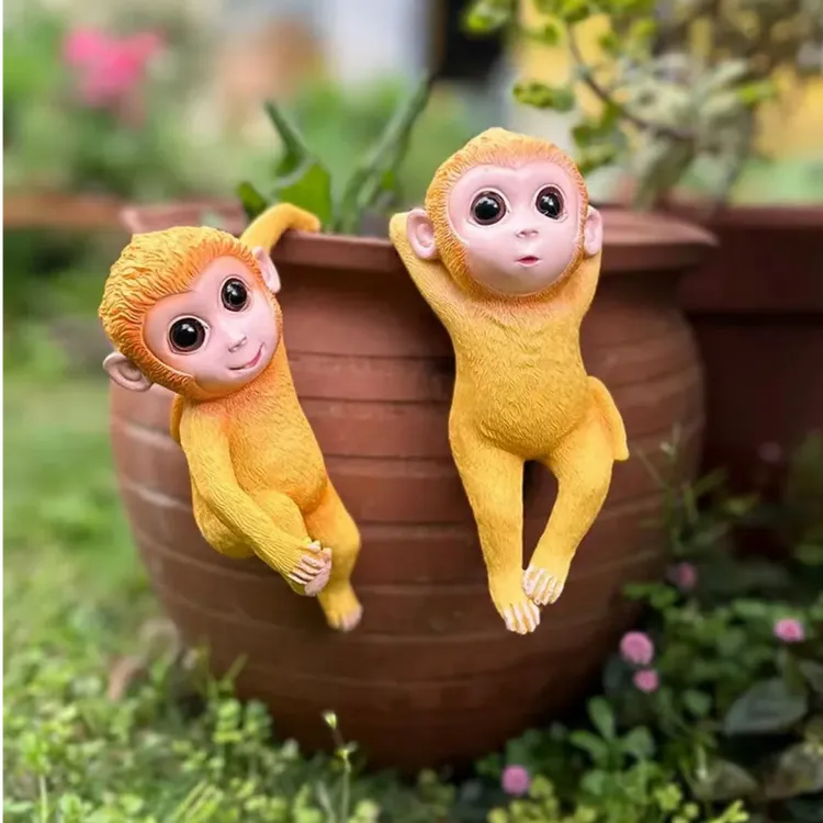 猴子挂盆摆件树脂工艺品材质庭院阳台装饰品花园杂货露台造景布置