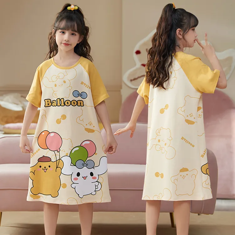 夏天2024宽松卡通可爱薄款新款睡裙棉质睡衣女童公主风家居服