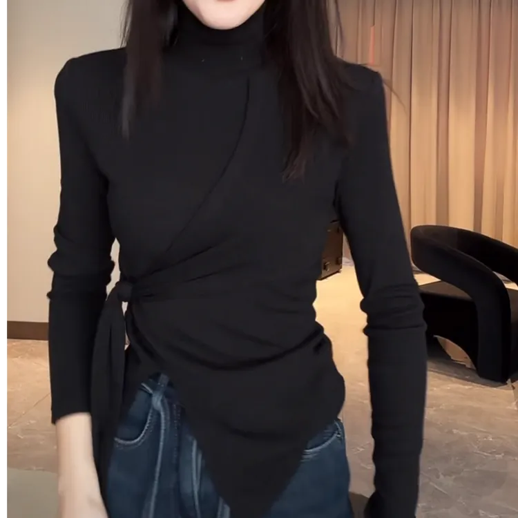 YIDENG时尚半高领T恤休闲百搭修身显瘦气质秋冬长袖打底上衣