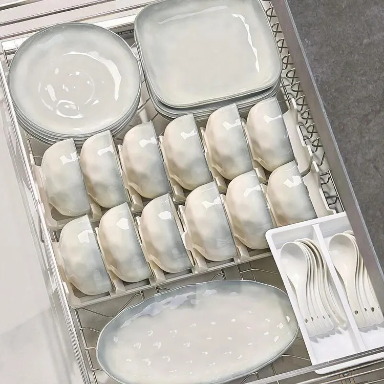 烟雨遥轻奢陶瓷餐具家用碗盘乔迁新居渐变釉下彩盘子饭碗碟套装