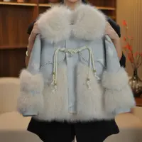 AODUOSEN/奥多森高端定制女童珍珠暗纹小香风皮衣一体毛毛外套