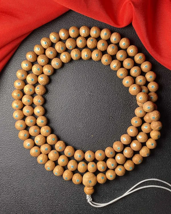 尼泊尔11.5mm镶嵌绿松凤眼菩提108颗念珠