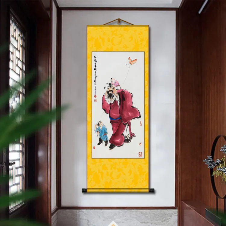钟馗护子图画像挂画入户玄关客厅走廊卧室迎福保平安挂画卷轴印刷