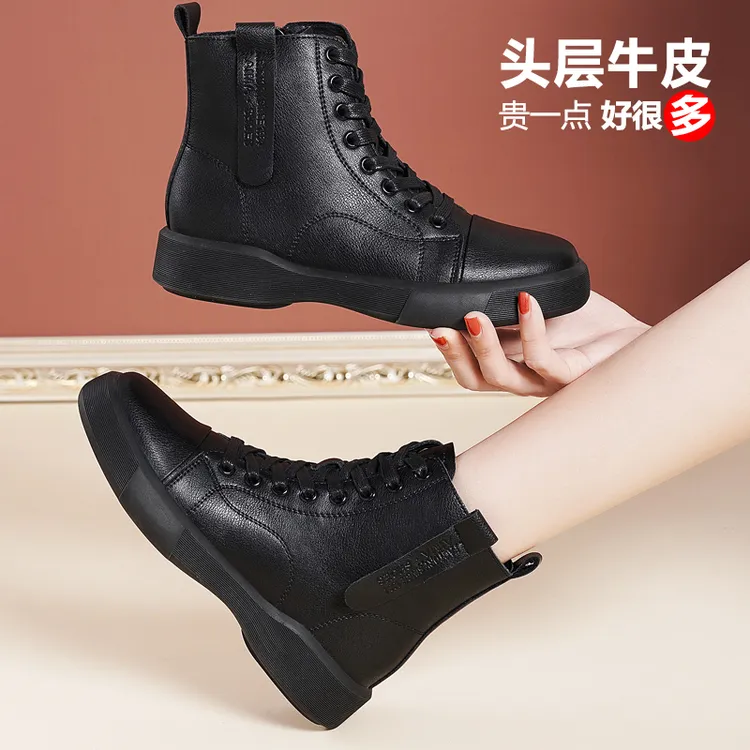 头层牛皮百搭女款高档马丁靴女真皮秋冬单女靴子小短靴洋气又高级