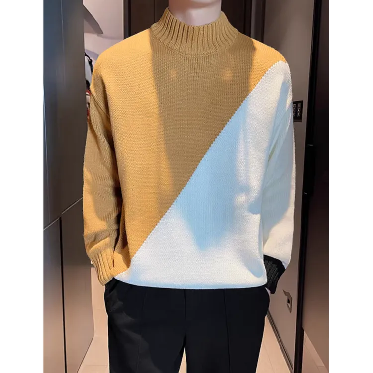 复古黑白粗条纹毛衣男打底衫长袖内搭2024新款加厚线衣秋冬针织衫