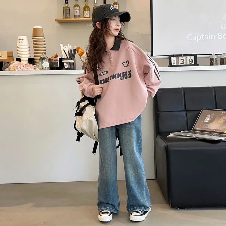 女童卫衣春秋款2025新款大童洋气翻领秋装儿童秋季休闲长袖polo衫