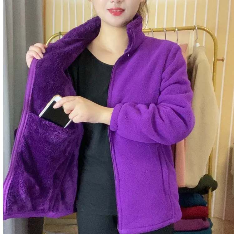 新款妈妈装珊瑚绒摇粒绒外套女抓绒上衣卫衣中老年宽松加厚加绒款